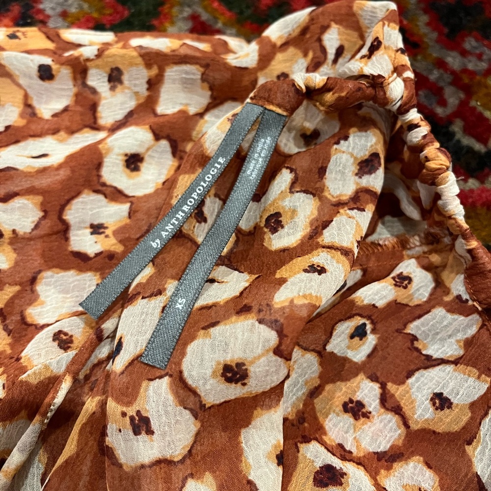 Anthropologie Sheer Burnt Orange Floral Maxi Dress - Picture 6 of 6